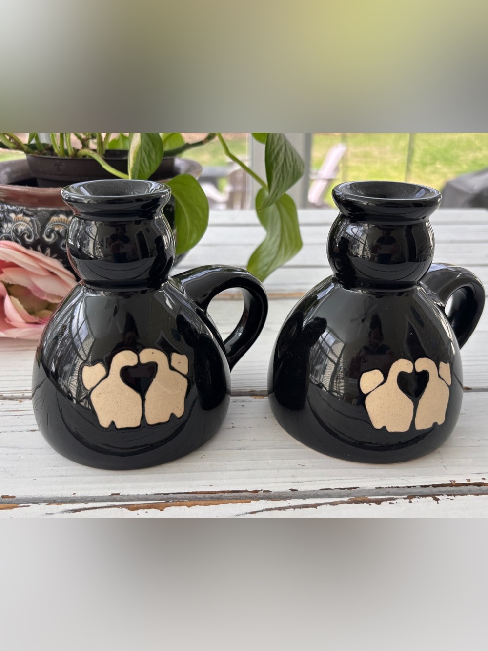 Vintage Hermitage Pottery Candle Holders Black Sandstone (set of 2)
